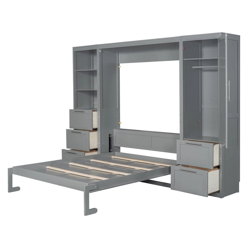 Modern Queen Murphy Bed with Closet and Drawers 18