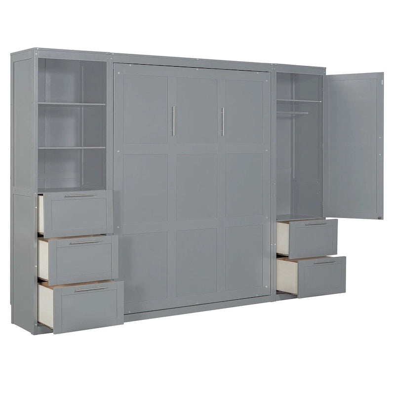 Modern Queen Murphy Bed with Closet and Drawers 20