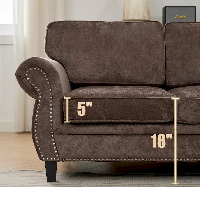 109.5 Chenille 6-Seater L-Shaped Sectional Sofa with Rivets Decorated Rolled Armrests,Cushions, and Wood Frame 3