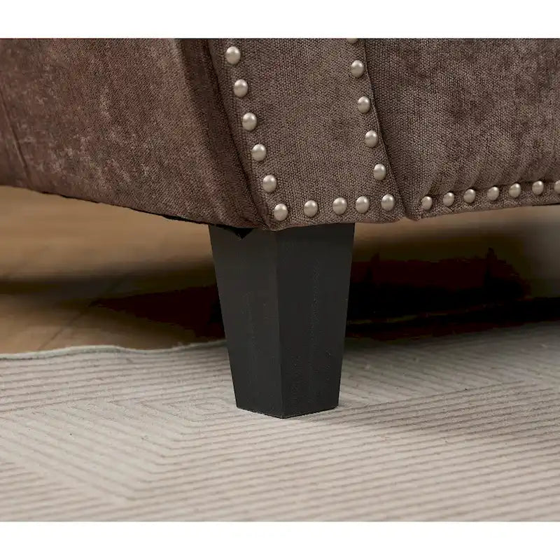 109.5 Chenille 6-Seater L-Shaped Sectional Sofa with Rivets Decorated Rolled Armrests,Cushions, and Wood Frame 4
