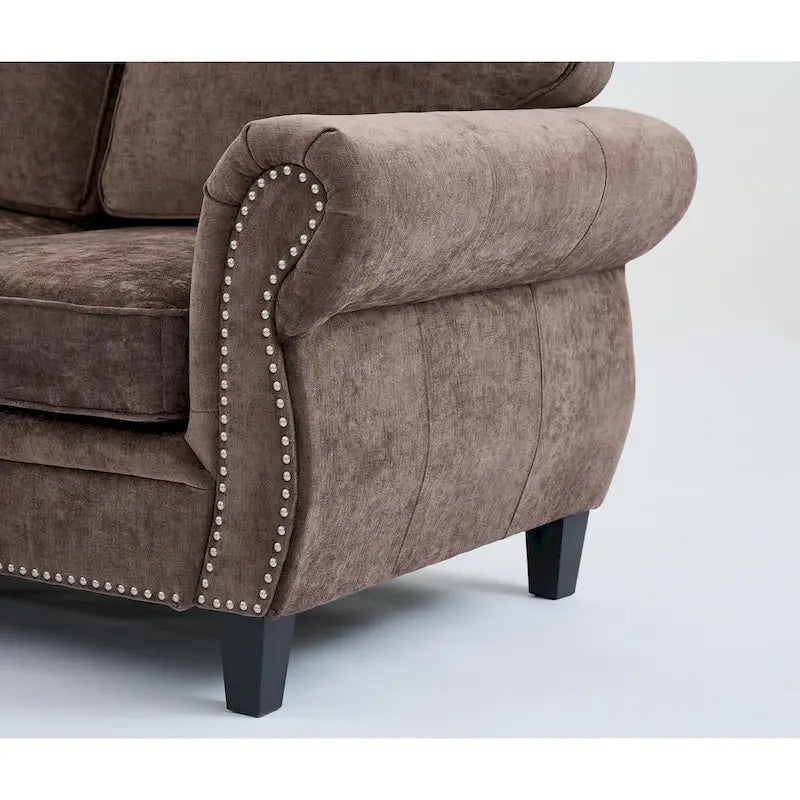 109.5 Chenille 6-Seater L-Shaped Sectional Sofa with Rivets Decorated Rolled Armrests,Cushions, and Wood Frame 5