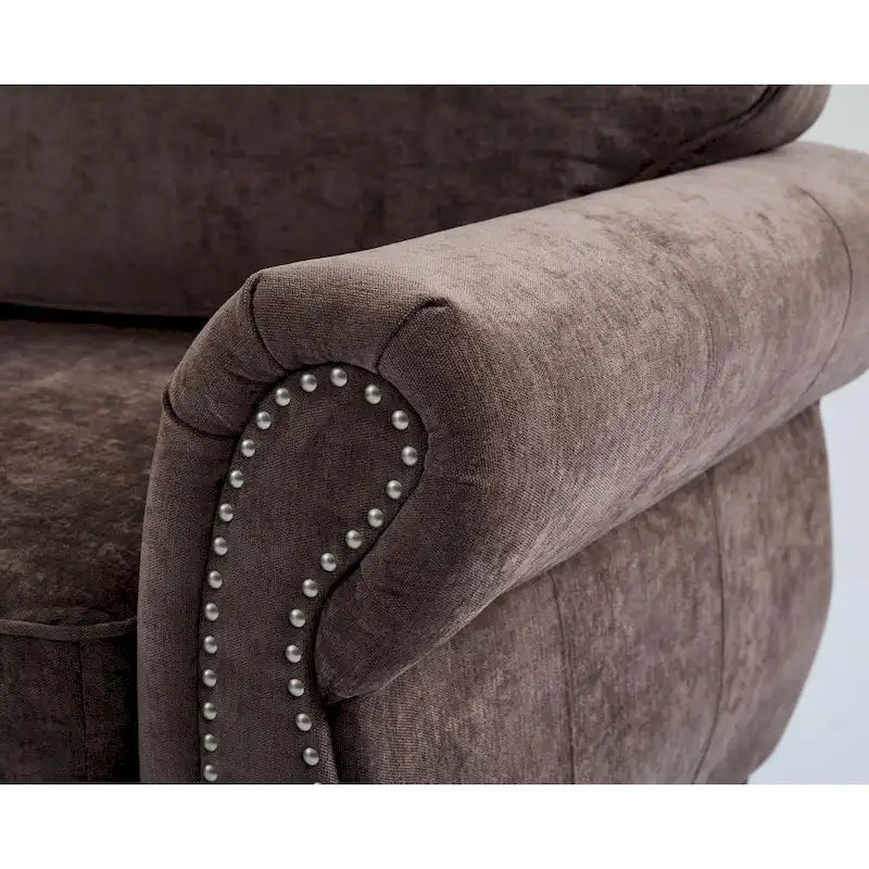 109.5 Chenille 6-Seater L-Shaped Sectional Sofa with Rivets Decorated Rolled Armrests,Cushions, and Wood Frame 6
