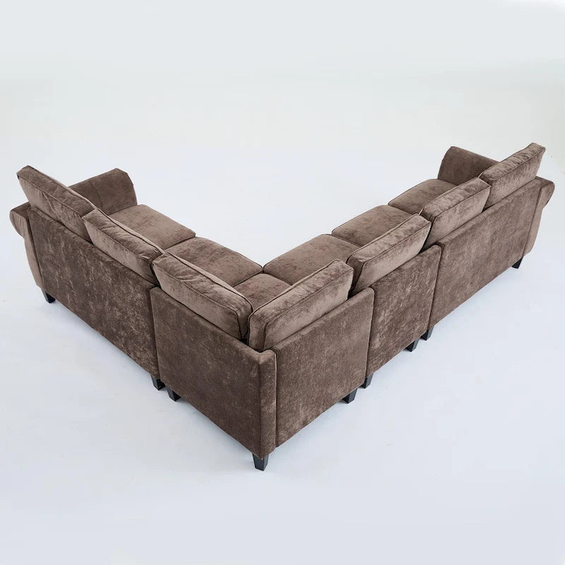 109.5 Chenille 6-Seater L-Shaped Sectional Sofa with Rivets Decorated Rolled Armrests,Cushions, and Wood Frame 7