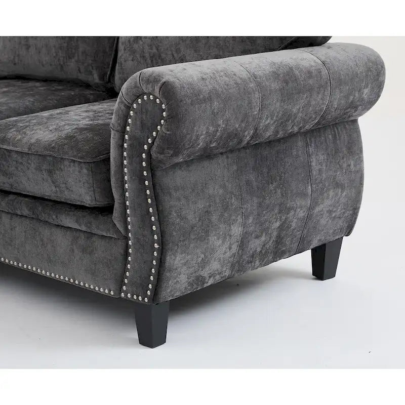 109.5 Chenille 6-Seater L-Shaped Sectional Sofa with Rivets Decorated Rolled Armrests,Cushions, and Wood Frame 14