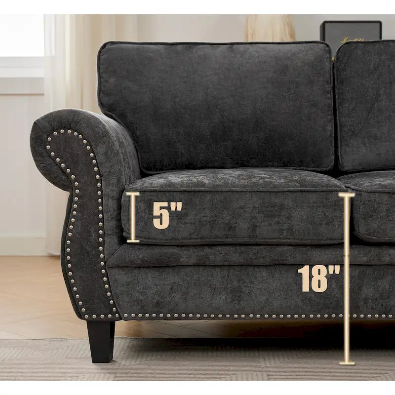 109.5 Chenille 6-Seater L-Shaped Sectional Sofa with Rivets Decorated Rolled Armrests,Cushions, and Wood Frame 17