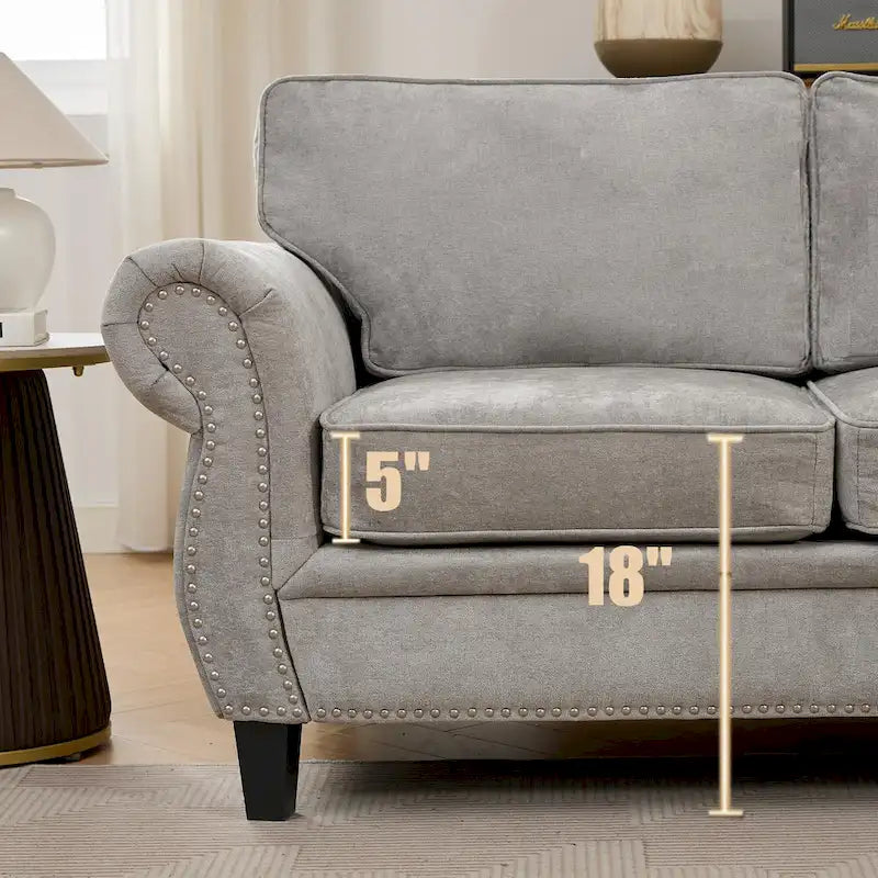 109.5 Chenille 6-Seater L-Shaped Sectional Sofa with Rivets Decorated Rolled Armrests,Cushions, and Wood Frame 23