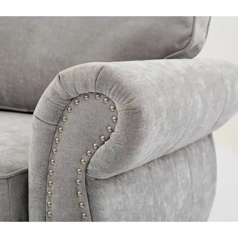 109.5 Chenille 6-Seater L-Shaped Sectional Sofa with Rivets Decorated Rolled Armrests,Cushions, and Wood Frame 26