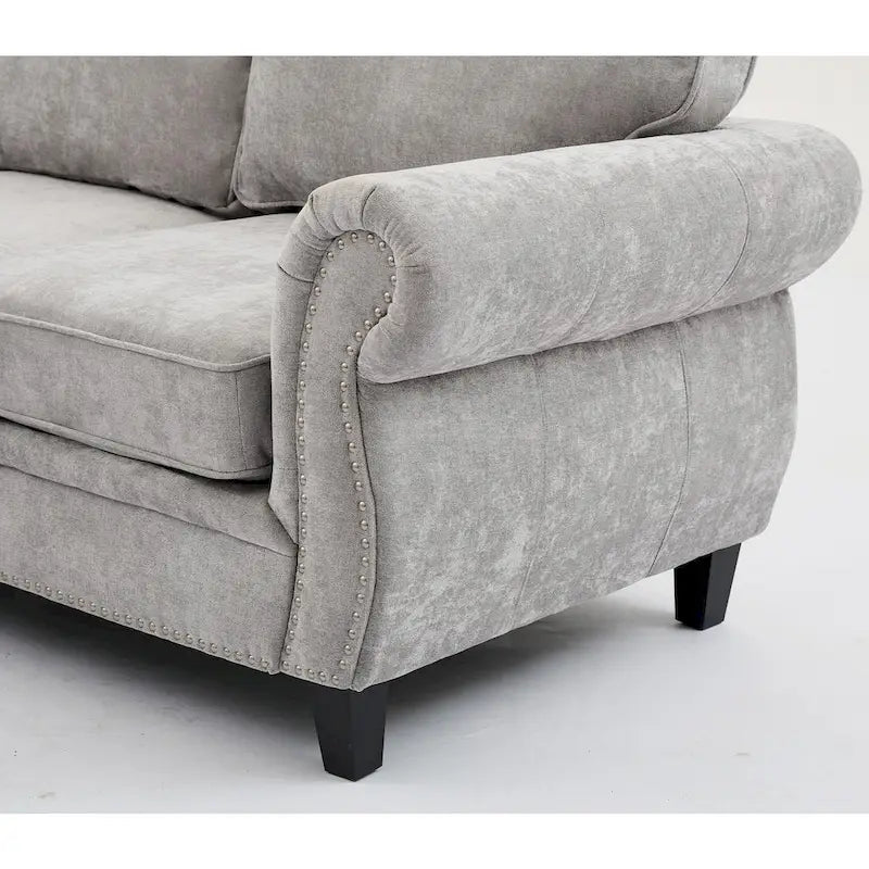 109.5 Chenille 6-Seater L-Shaped Sectional Sofa with Rivets Decorated Rolled Armrests,Cushions, and Wood Frame 27