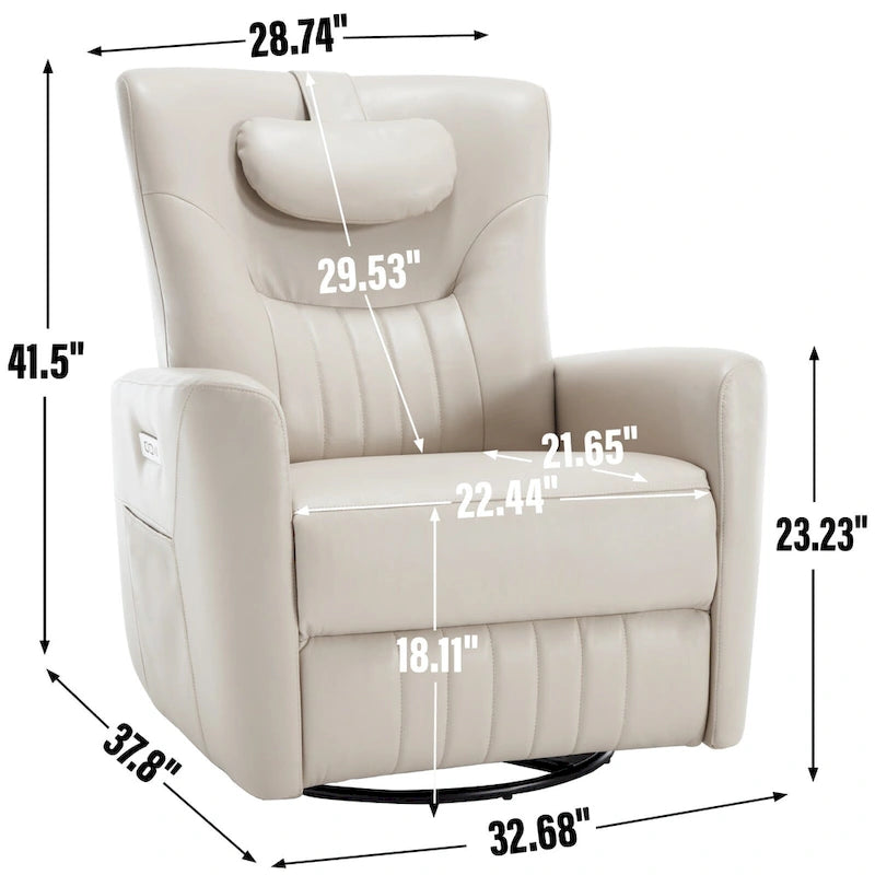 Beige Power Recliner Chair with 270 Swivel, Rocking Motion, Lumbar & Neck Support Pillow, USB & Type-C Ports 5