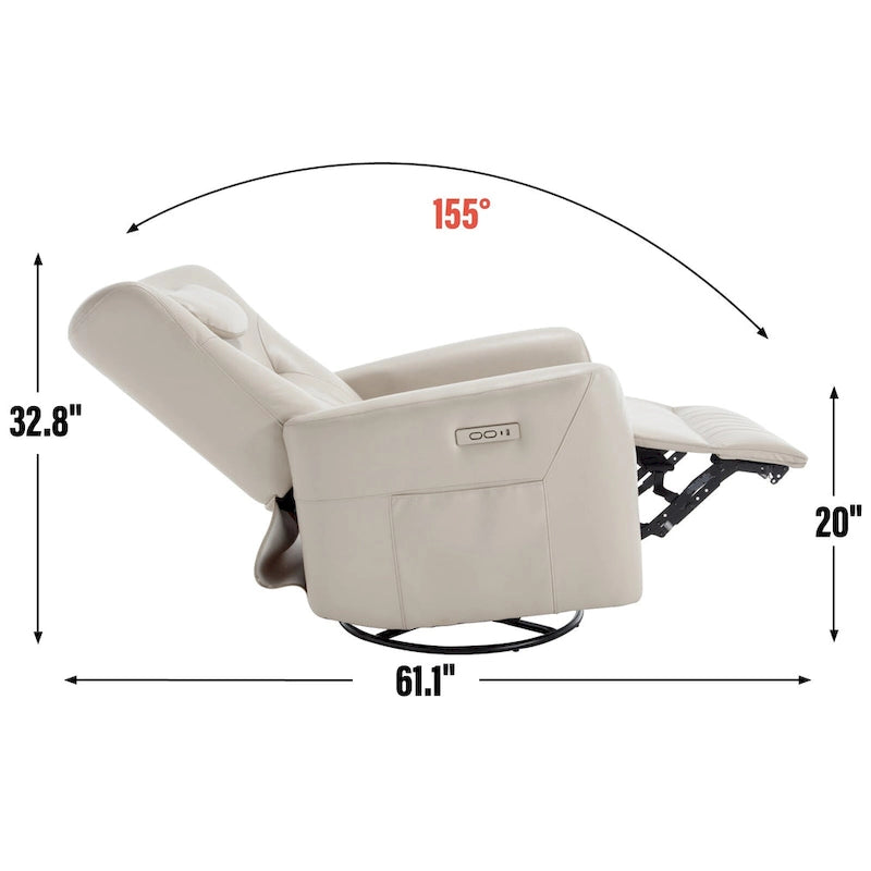 Beige Power Recliner Chair with 270 Swivel, Rocking Motion, Lumbar & Neck Support Pillow, USB & Type-C Ports 6