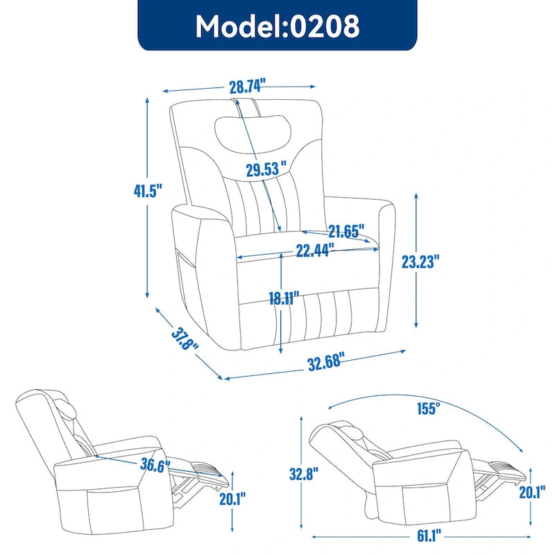 Beige Power Recliner Chair with 270 Swivel, Rocking Motion, Lumbar & Neck Support Pillow, USB & Type-C Ports 7