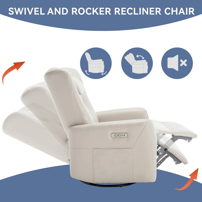 Beige Power Recliner Chair with 270 Swivel, Rocking Motion, Lumbar & Neck Support Pillow, USB & Type-C Ports 13