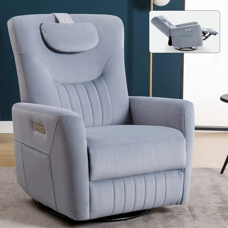 Beige Power Recliner Chair with 270 Swivel, Rocking Motion, Lumbar & Neck Support Pillow, USB & Type-C Ports 17