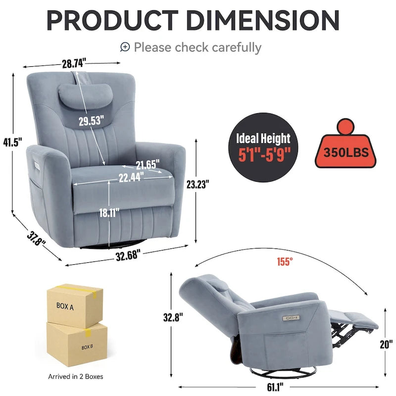 Beige Power Recliner Chair with 270 Swivel, Rocking Motion, Lumbar & Neck Support Pillow, USB & Type-C Ports 20