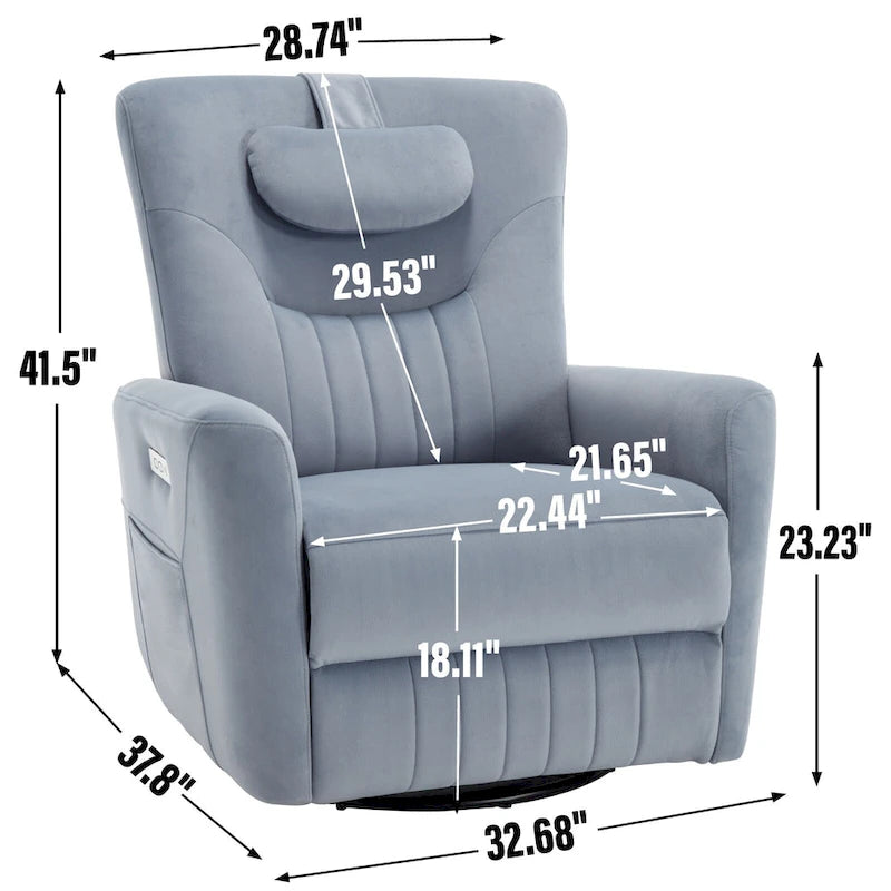 Beige Power Recliner Chair with 270 Swivel, Rocking Motion, Lumbar & Neck Support Pillow, USB & Type-C Ports 21