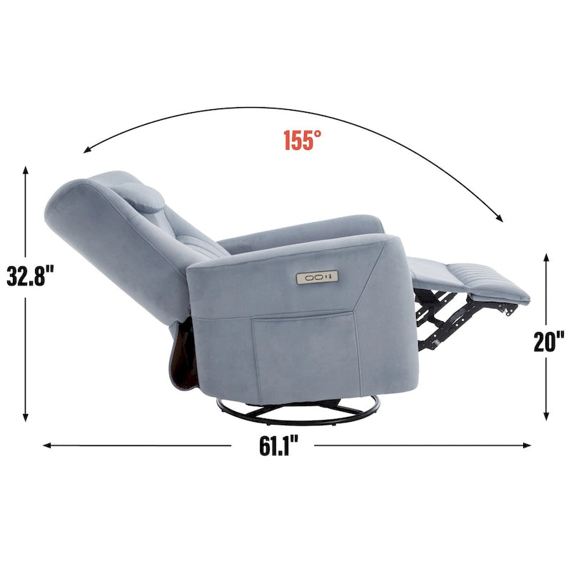 Beige Power Recliner Chair with 270 Swivel, Rocking Motion, Lumbar & Neck Support Pillow, USB & Type-C Ports 22