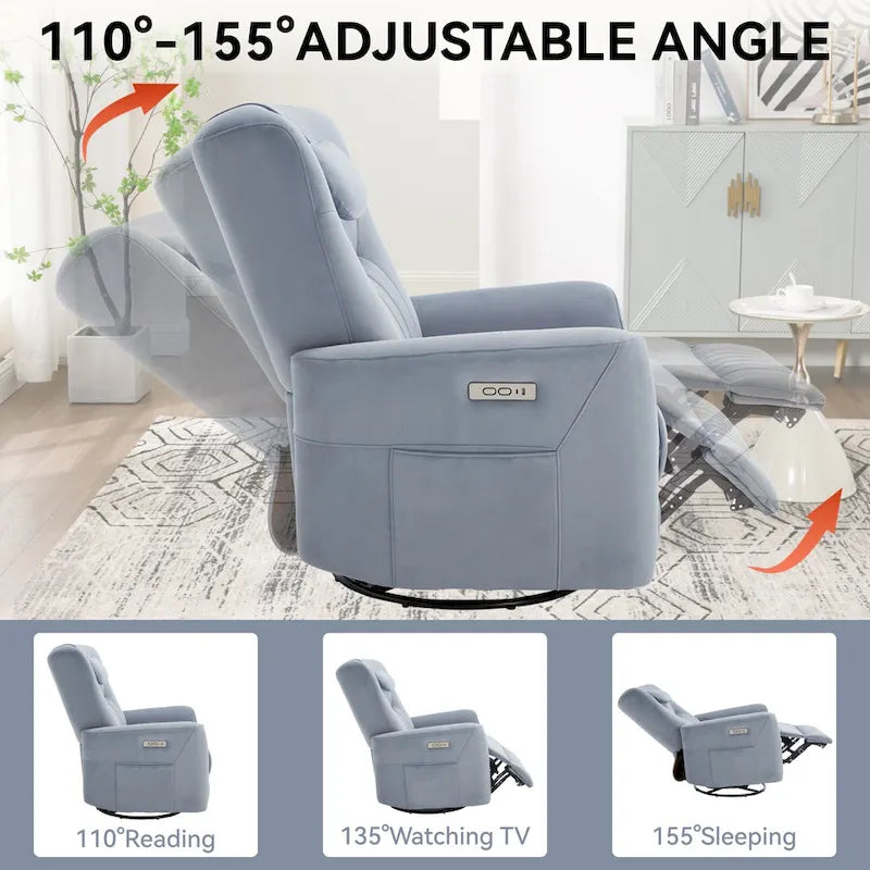 Beige Power Recliner Chair with 270 Swivel, Rocking Motion, Lumbar & Neck Support Pillow, USB & Type-C Ports 25