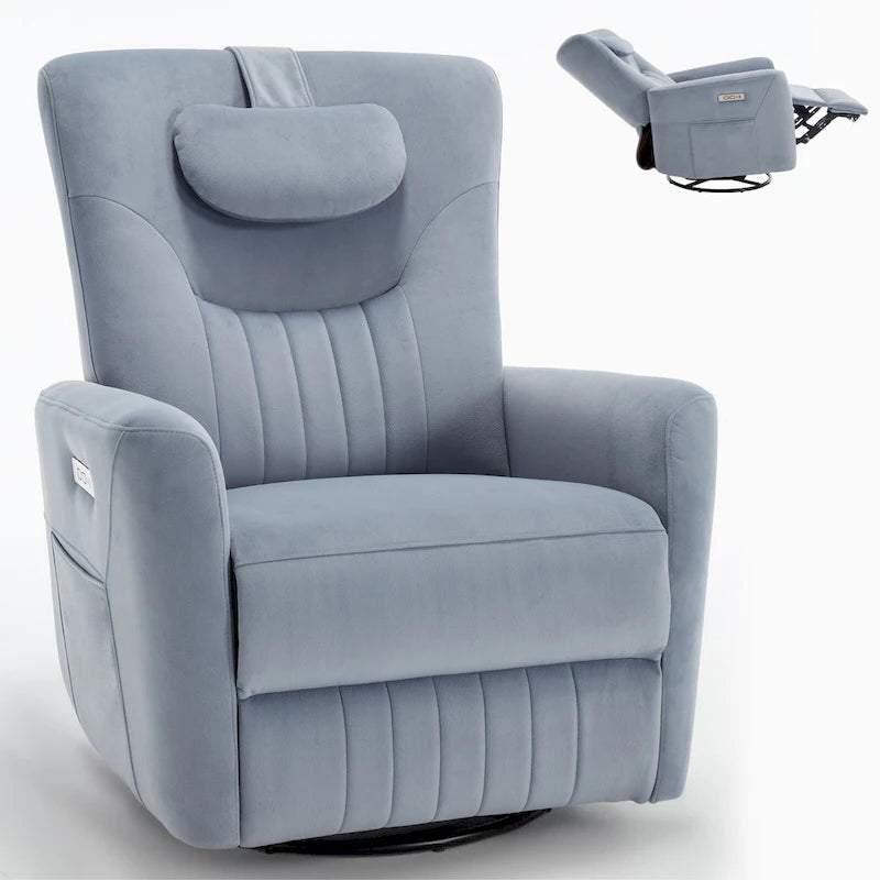Beige Power Recliner Chair with 270 Swivel, Rocking Motion, Lumbar & Neck Support Pillow, USB & Type-C Ports 28