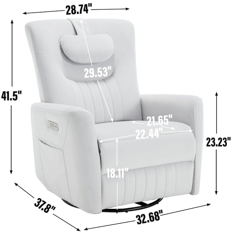 Beige Power Recliner Chair with 270 Swivel, Rocking Motion, Lumbar & Neck Support Pillow, USB & Type-C Ports 33