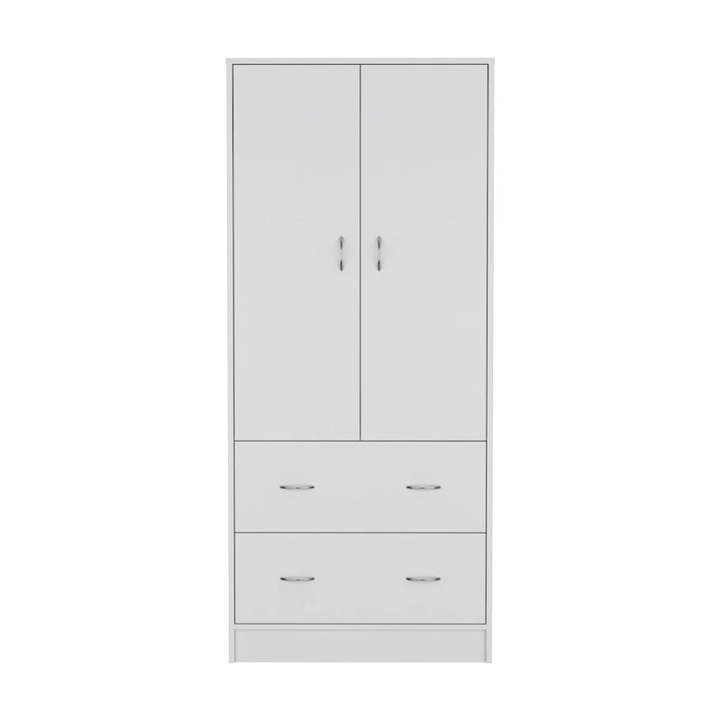 30.9 Modern Double-door Armoire with Two Drawers and Hanging Rod for Bedroom 5