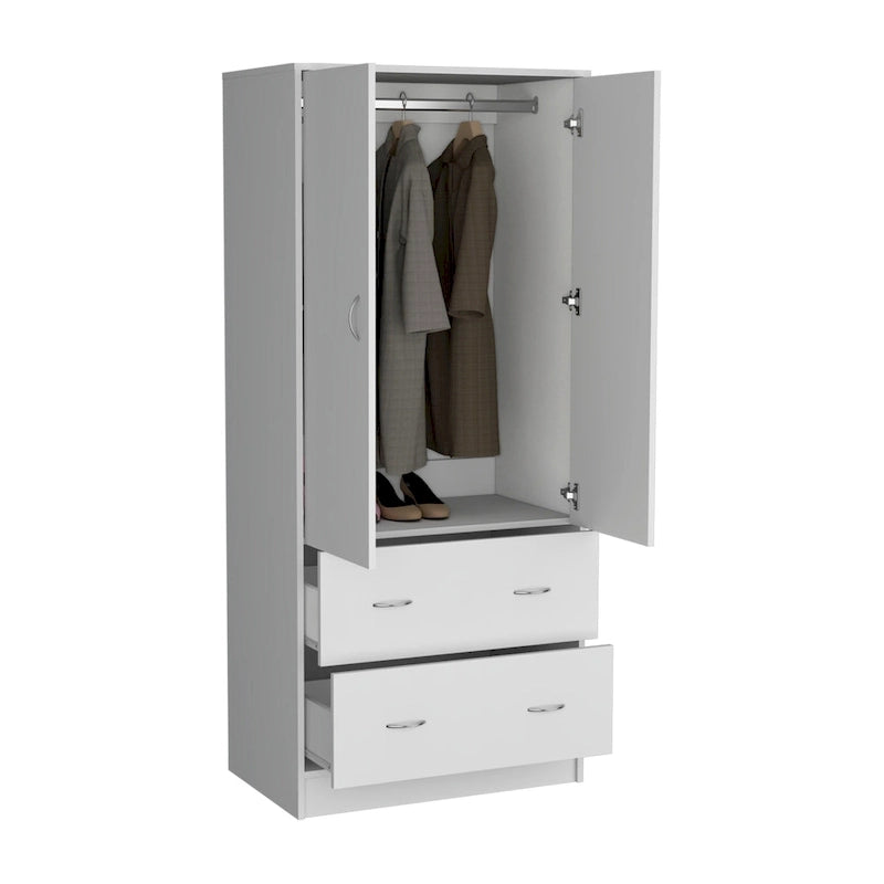 30.9 Modern Double-door Armoire with Two Drawers and Hanging Rod for Bedroom 6