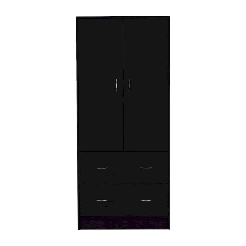 30.9 Modern Double-door Armoire with Two Drawers and Hanging Rod for Bedroom 12