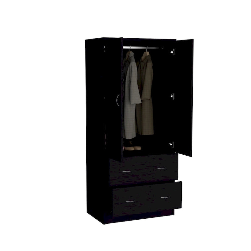 30.9 Modern Double-door Armoire with Two Drawers and Hanging Rod for Bedroom 13