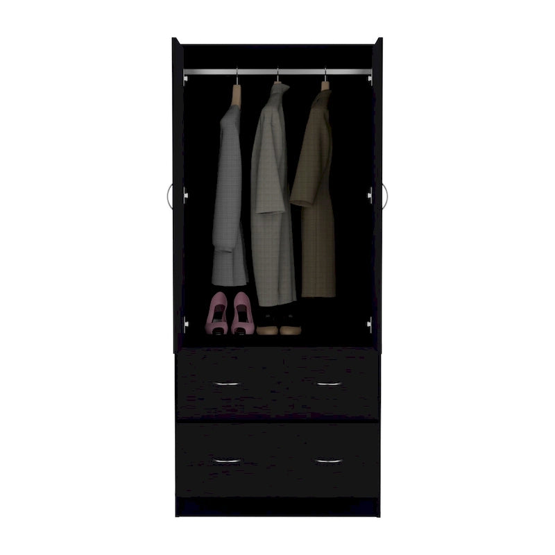 30.9 Modern Double-door Armoire with Two Drawers and Hanging Rod for Bedroom 14