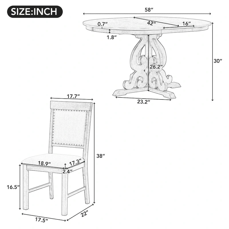 Set da Pranzo Antico Bianco Retrò di 5 Pezzi in Legno con Tavolo Allungabile e 4 Sedie 4