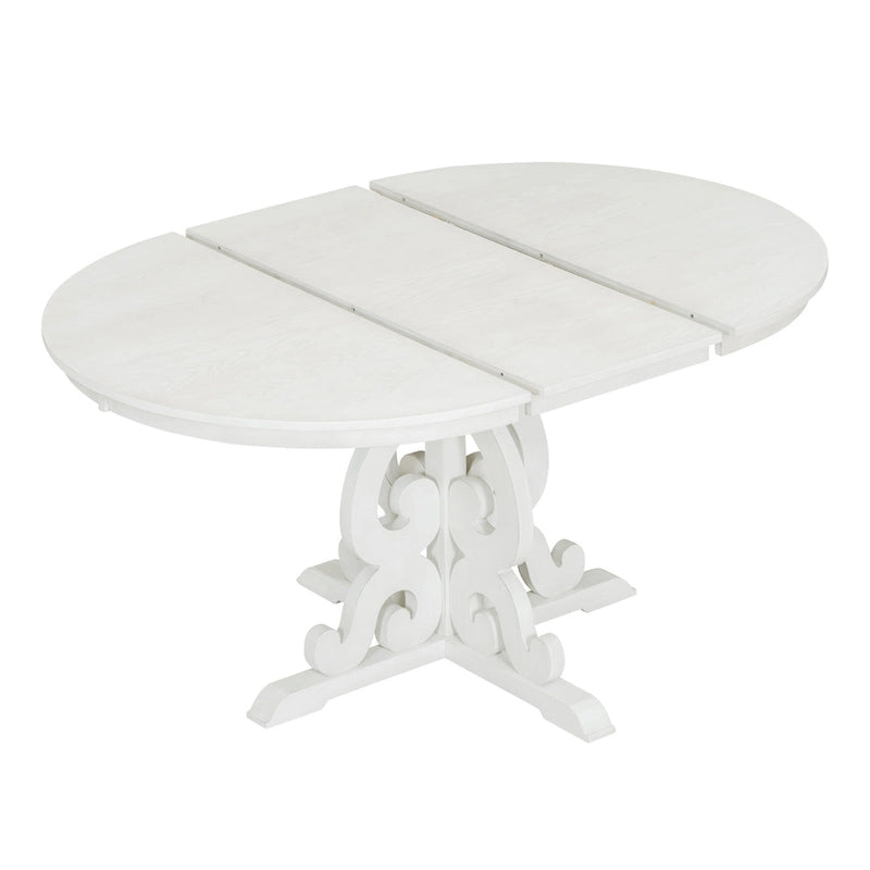 Set da Pranzo Antico Bianco Retrò di 5 Pezzi in Legno con Tavolo Allungabile e 4 Sedie 11