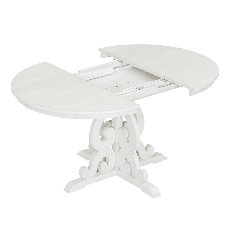 Set da Pranzo Antico Bianco Retrò di 5 Pezzi in Legno con Tavolo Allungabile e 4 Sedie 12