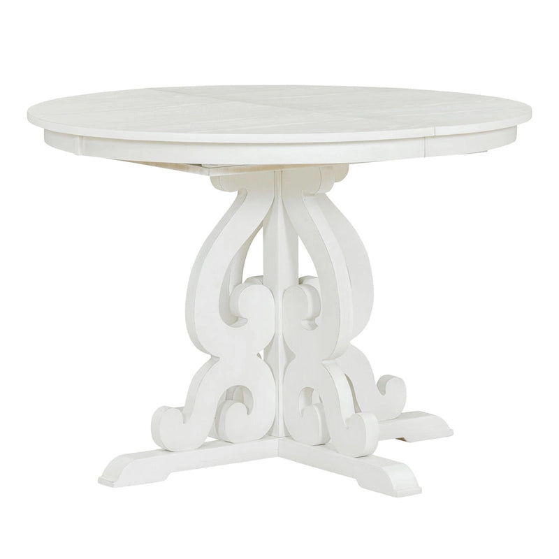 Set da Pranzo Antico Bianco Retrò di 5 Pezzi in Legno con Tavolo Allungabile e 4 Sedie 13