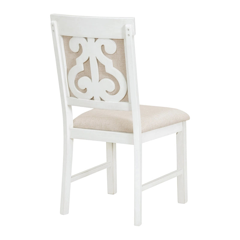 Set da Pranzo Antico Bianco Retrò di 5 Pezzi in Legno con Tavolo Allungabile e 4 Sedie 17
