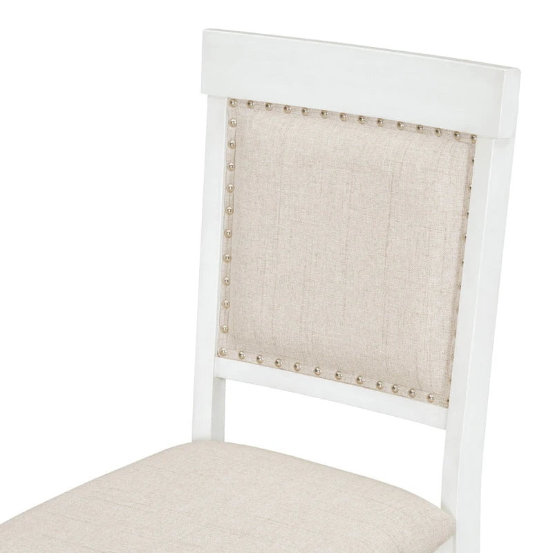 Set da Pranzo Antico Bianco Retrò di 5 Pezzi in Legno con Tavolo Allungabile e 4 Sedie 18