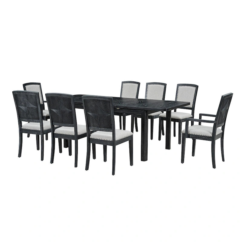 Set da pranzo in legno 7 pezzi nero + grigio con tavolo allungabile e 6 sedie 9