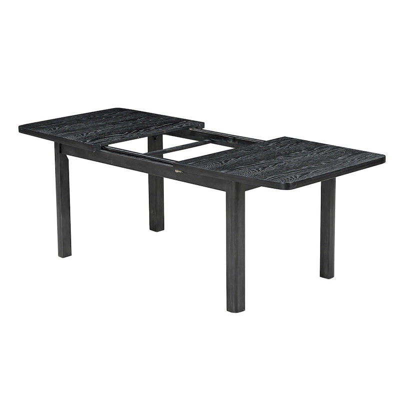 Set da pranzo in legno 7 pezzi nero + grigio con tavolo allungabile e 6 sedie 12