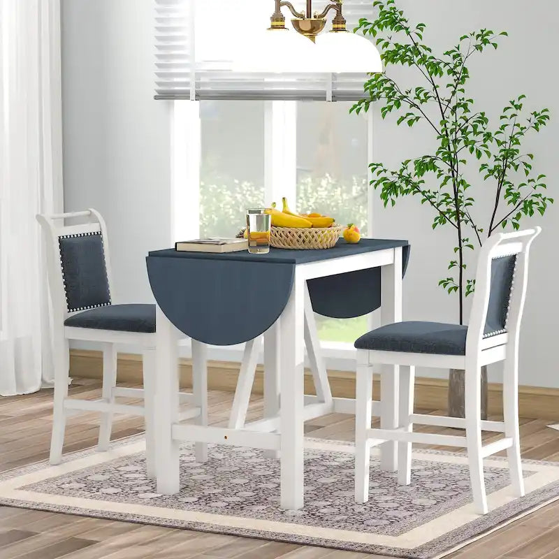 Set tavolo da pranzo bianco in legno a 3 pezzi con altezza da bancone con tavolo allungabile e 2 sedie 21