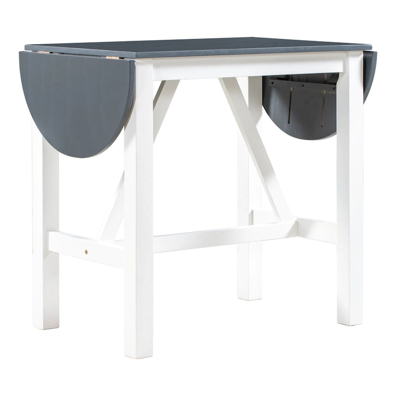 Set tavolo da pranzo bianco in legno a 3 pezzi con altezza da bancone con tavolo allungabile e 2 sedie 15