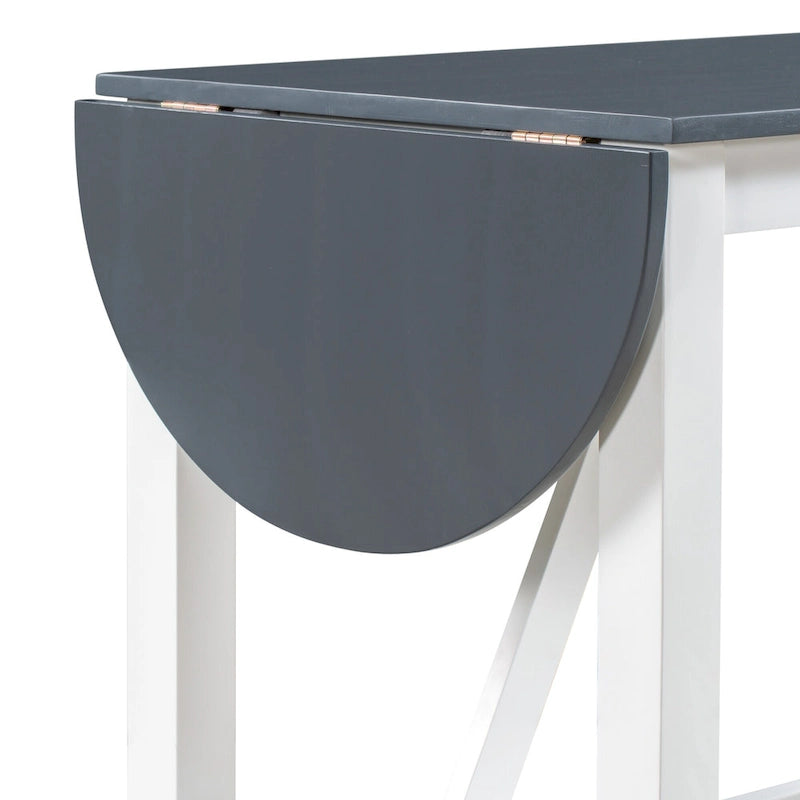 Set tavolo da pranzo bianco in legno a 3 pezzi con altezza da bancone con tavolo allungabile e 2 sedie 17