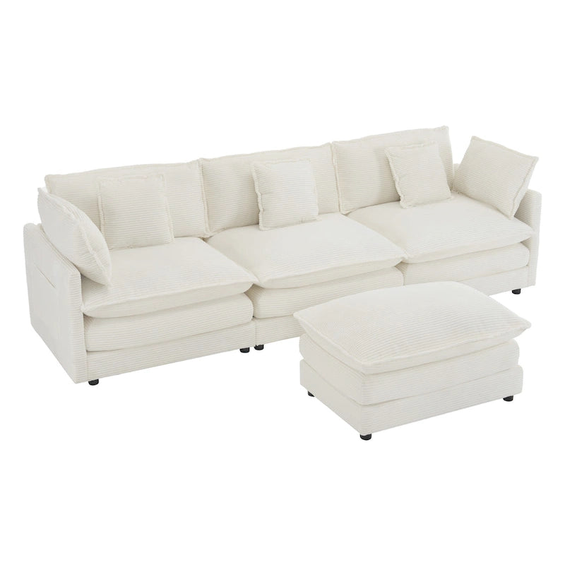 112.6 Corduroy Upholstered L-Shaped Modular Sectional Sofa with Side Storage Pockets