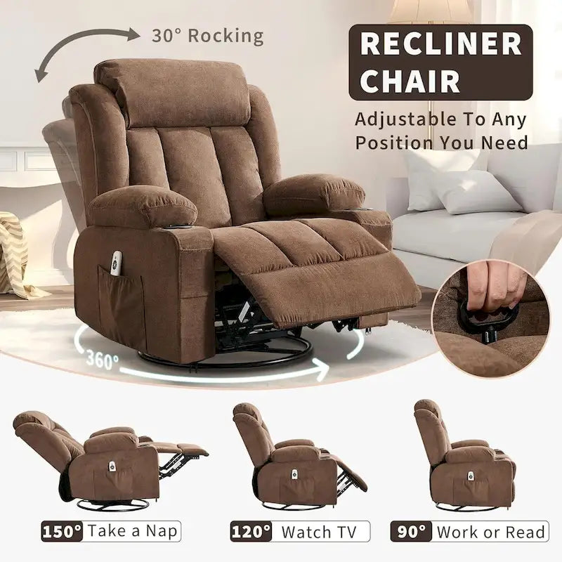 Recliner Chair, Rocking Chairs with Massage and Heat, Side Pockets and Cup Holder 21