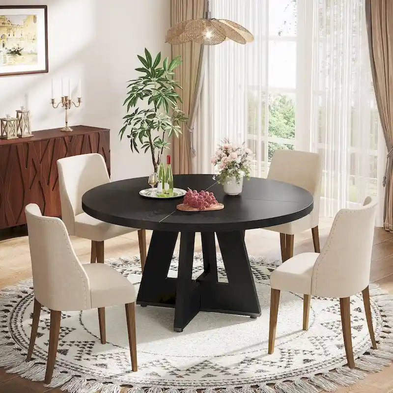 47 Inch Round Dining Table for 4, Wood Farmhouse Dinner Dinning Table for Kitchen Dining Living Room 29