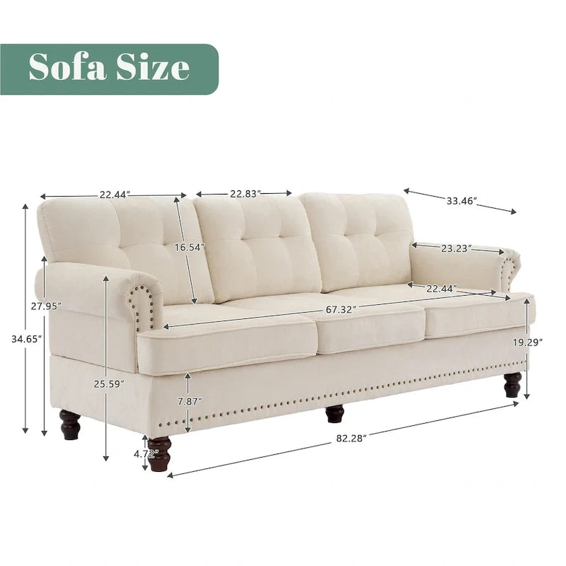 Set of 3 Chenille Sofa Set for Living Room, Button-Tufted & Nailhead Upholstery, Solid Rubberwood Legs 17