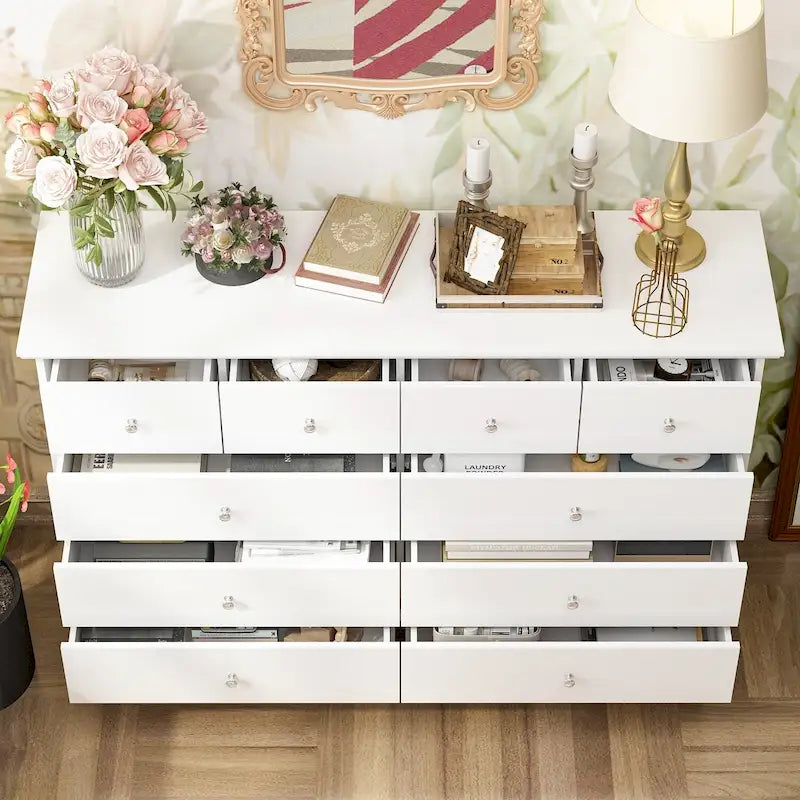 55.1W Lacquer Dresser Long Dresser for Bedroom Chest of Drawers 12