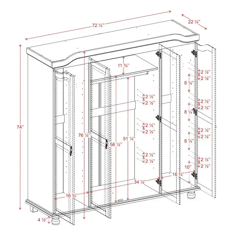 Palace Imports 100% Solid Wood Kyle 4-Door Wardrobe Armoire with Solid Wood or Mirrored Doors 7