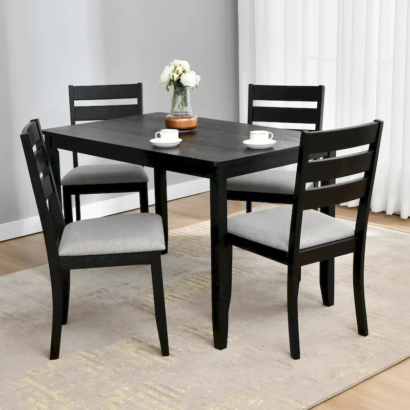 Set di 5 mobili da pranzo in legno massello 47L (1 tavolo + 4 sedie con schienale a doghe) 4