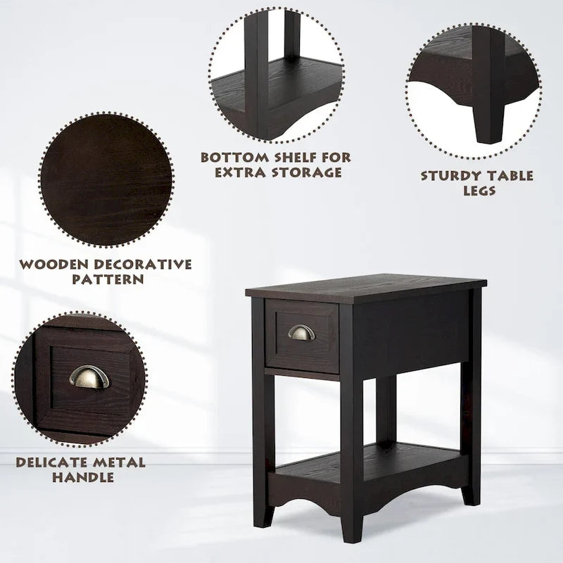 Gymax Set of 2 Contemporary Side End Table Compact Table w/ Drawer - 13  X 22  X 23  (L X W X H) 20