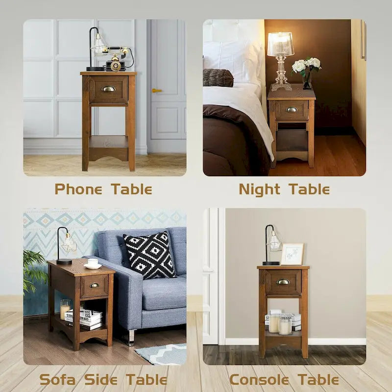 Gymax Set of 2 Contemporary Side End Table Compact Table w/ Drawer - 13  X 22  X 23  (L X W X H) 28
