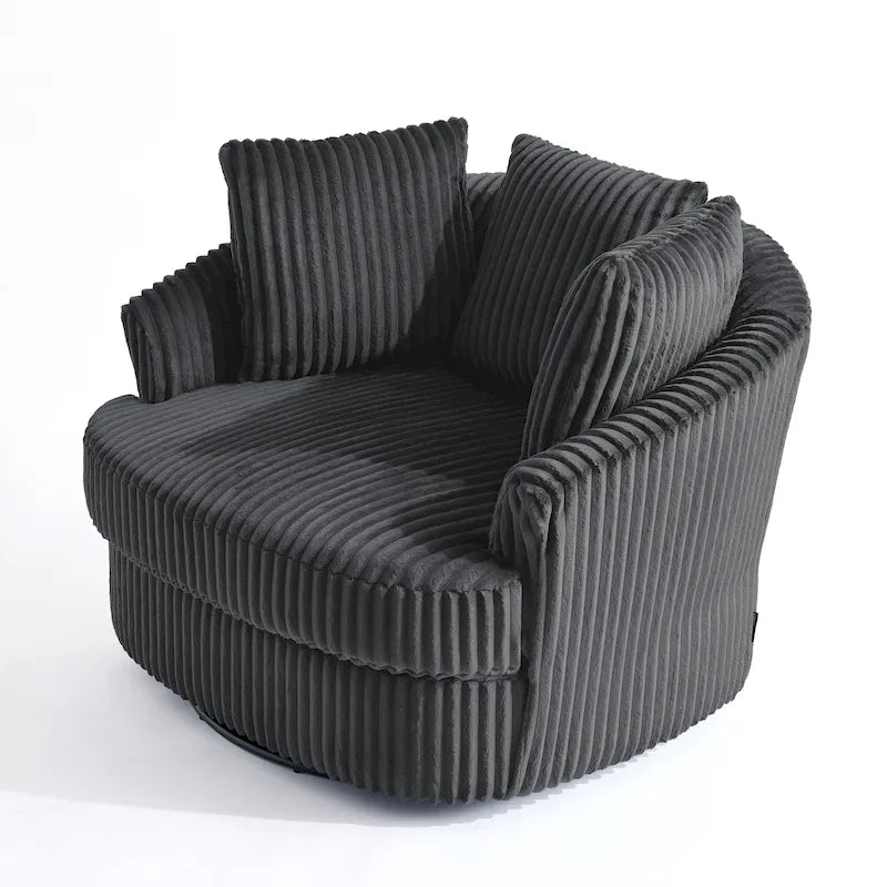 Oversized 43 W Plush Corduroy Recessed Arm Swivel Barrel Chair 31