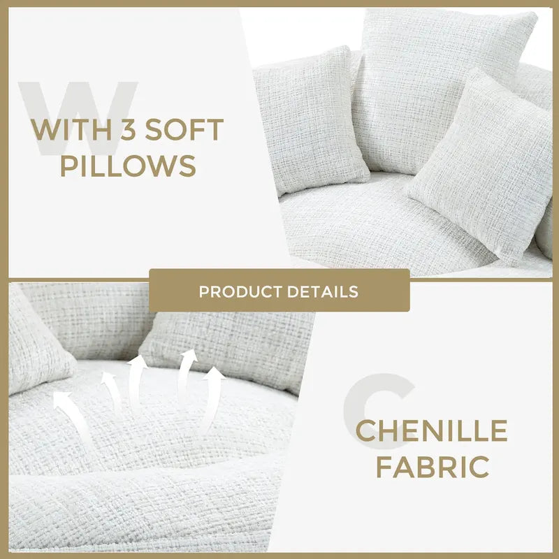 Chenille High Back Lazy Sofa with 3 Pillows and Oversized Bean Bag Chair 5